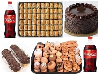 Ekonomik Misafir Menüsü Yaş Pasta Baklava Ekler Kuru Pasta ve Kola Seti